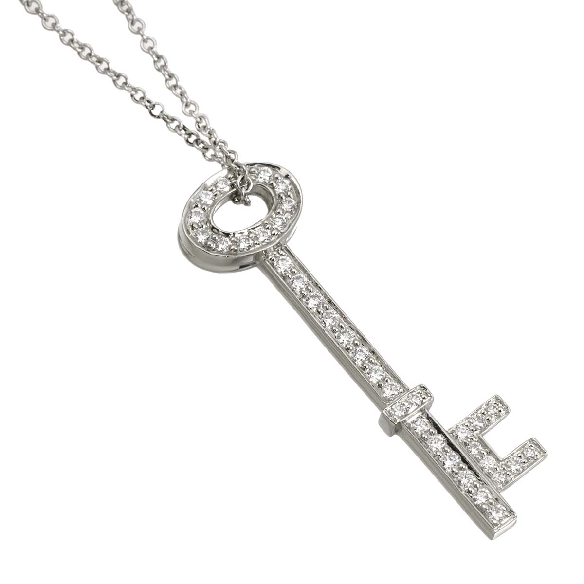 Oval Key Diamond Long Necklace Platinum
