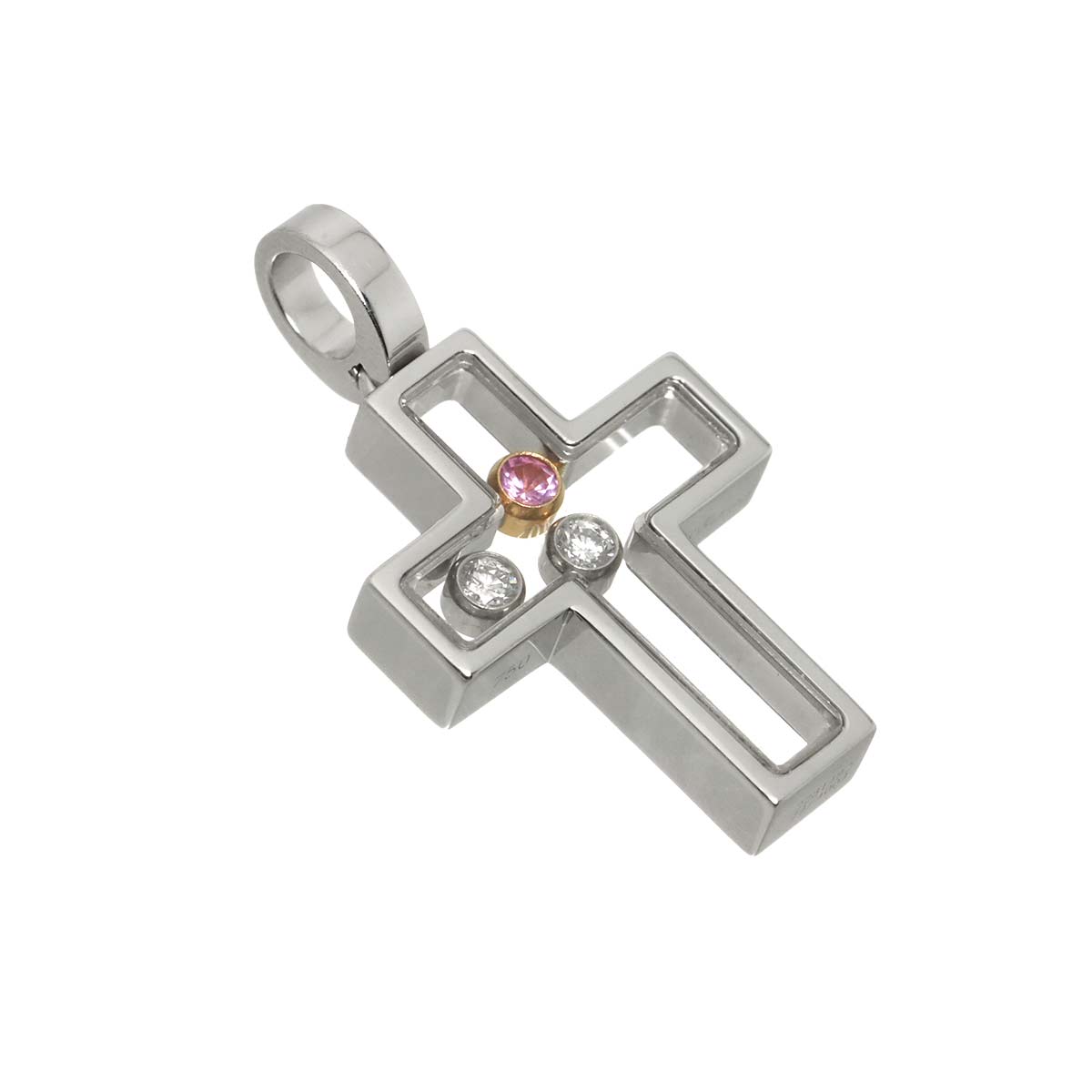 Happy Diamond cross Sapphire Pendant Top 18K WG PG 750