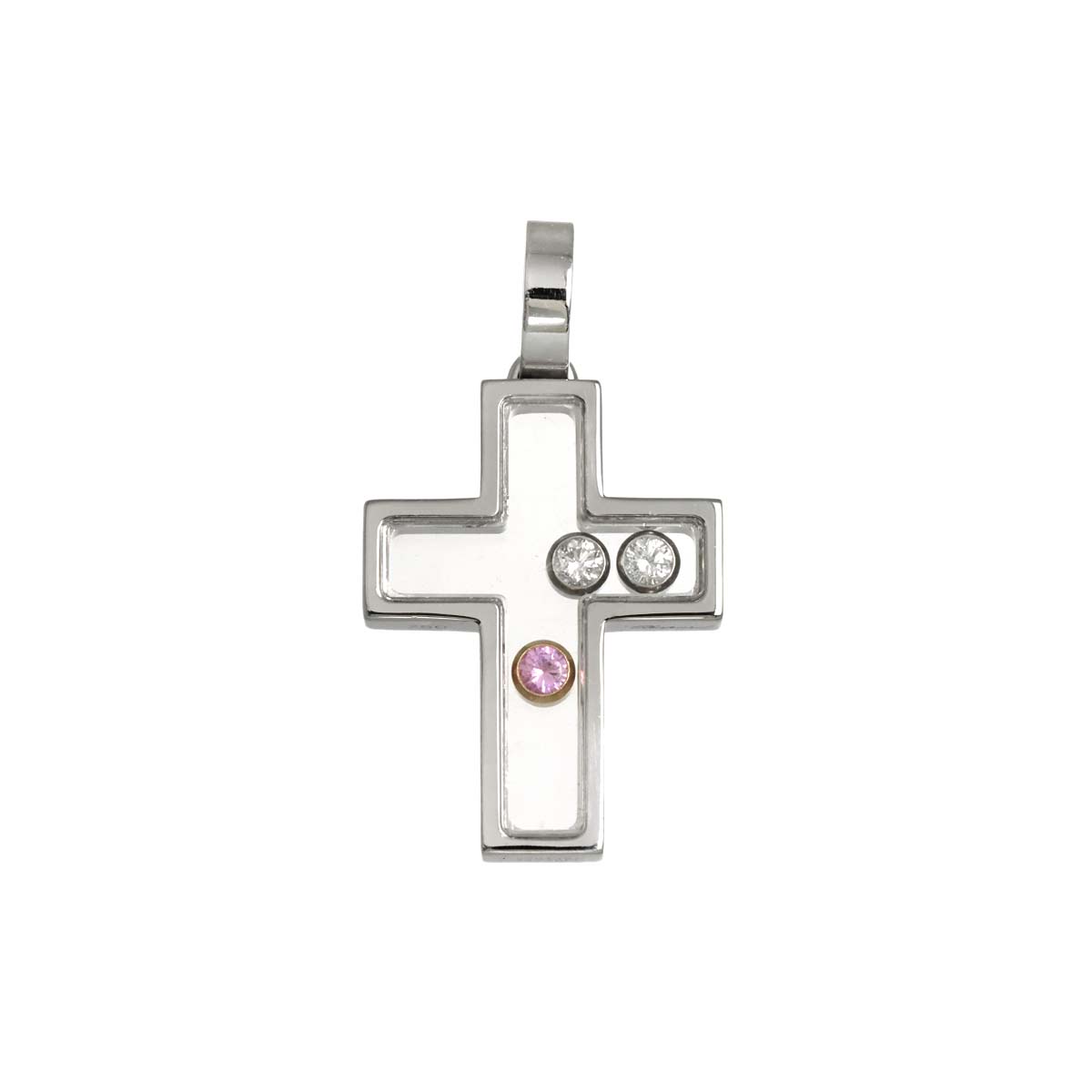 Happy Diamond cross Sapphire Pendant Top 18K WG PG 750