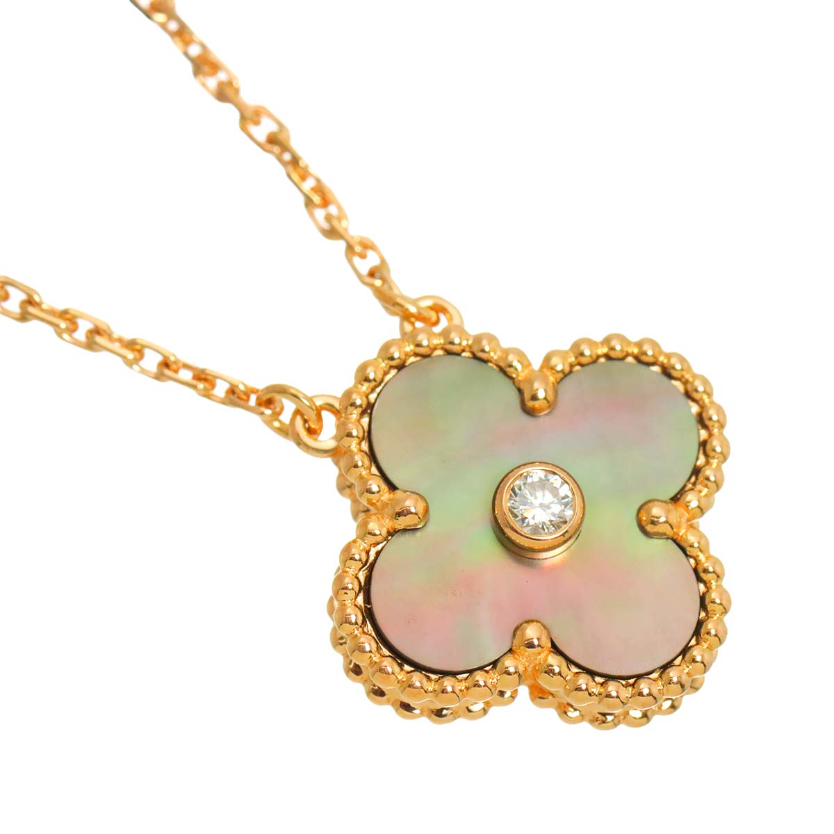Vintage Alhambra MOP Diamond Necklace 18K PG 750