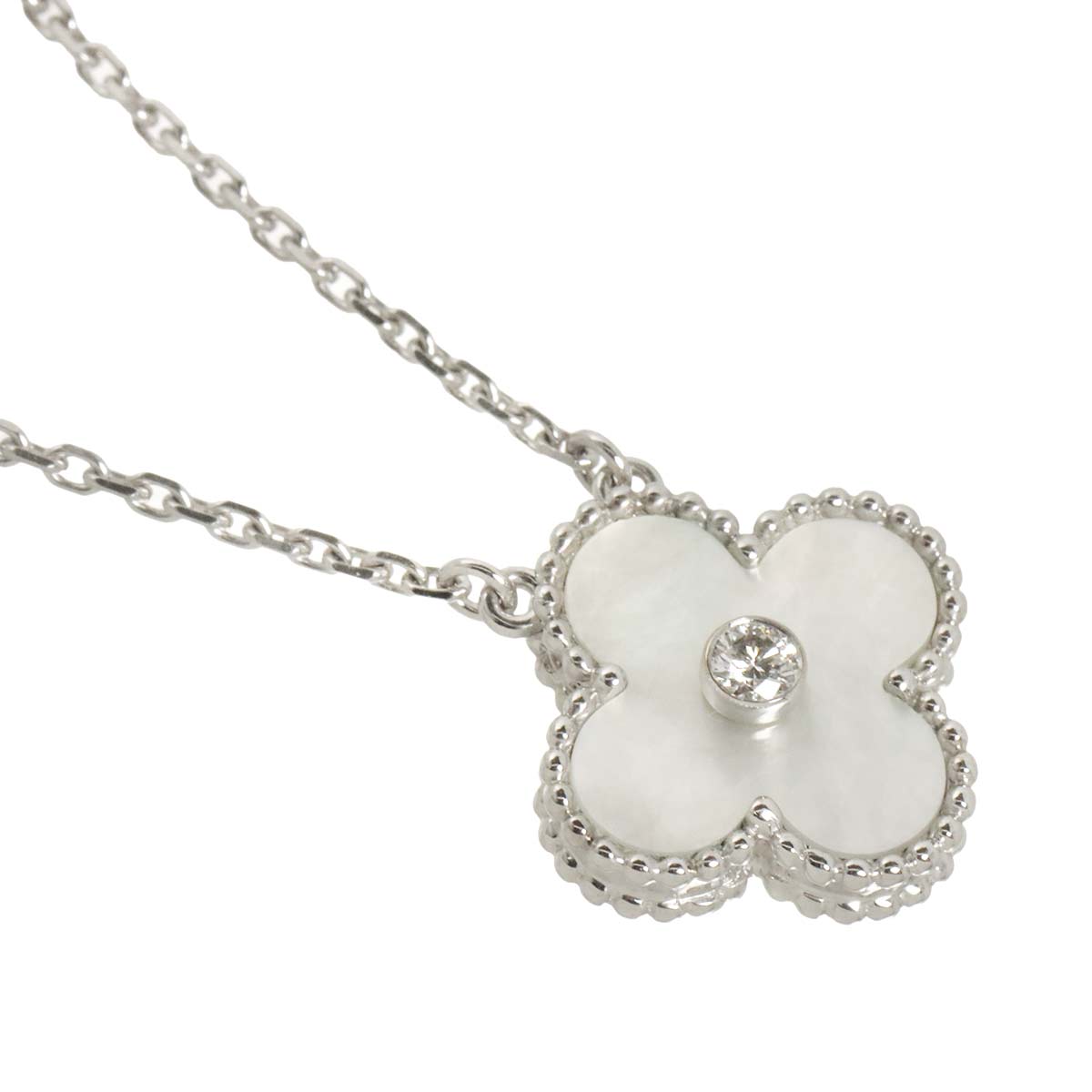 Vintage Alhambra MOP Diamond Necklace 18K WG 750