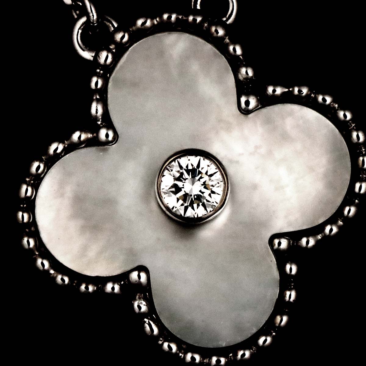 Vintage Alhambra MOP Diamond Necklace 18K WG 750