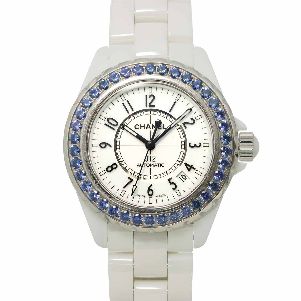 J12 H1180 Blue Sapphire Bezel Automatic White Dial Mens Watch