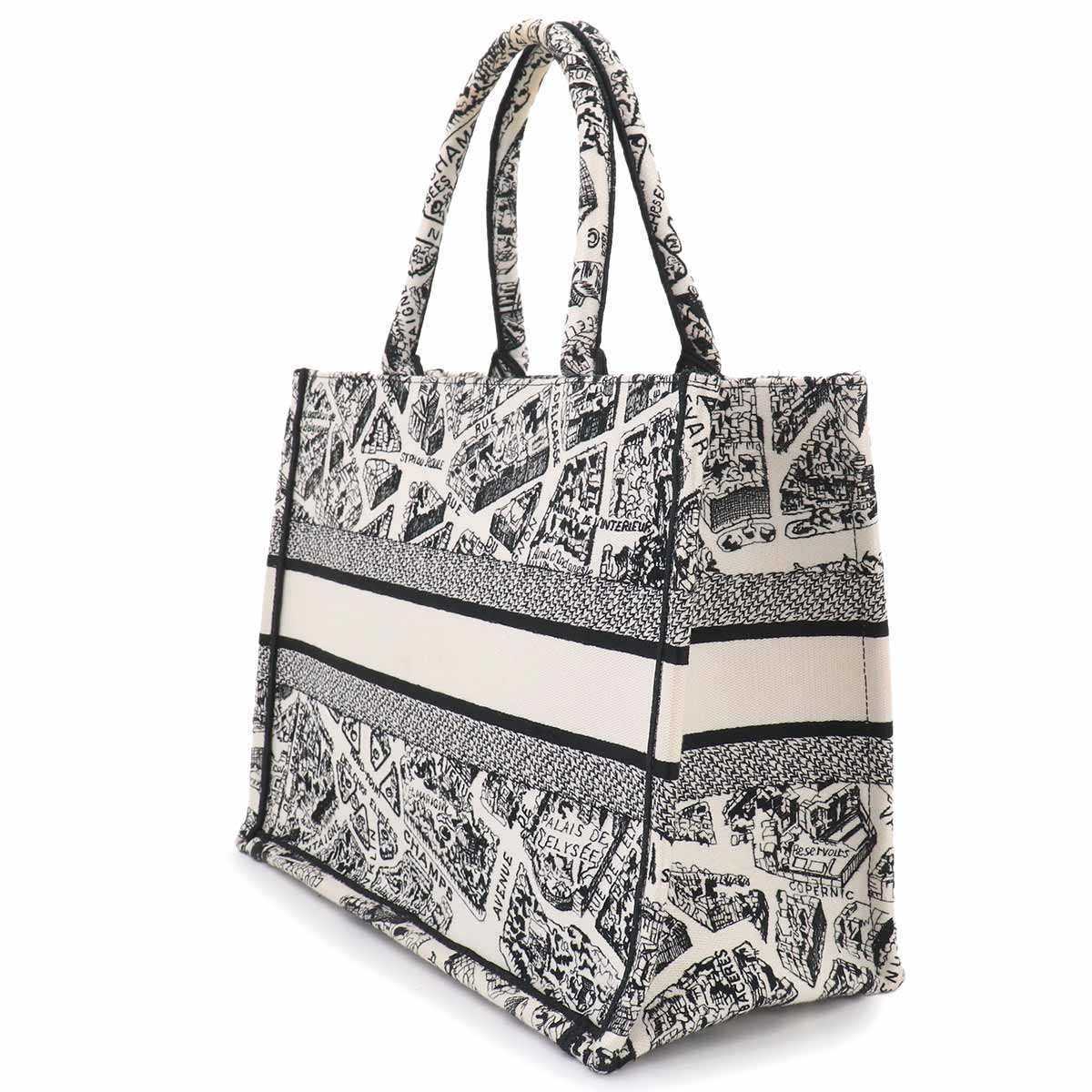 Plan de Paris Book Tote Bag Medium Canvas White Black
