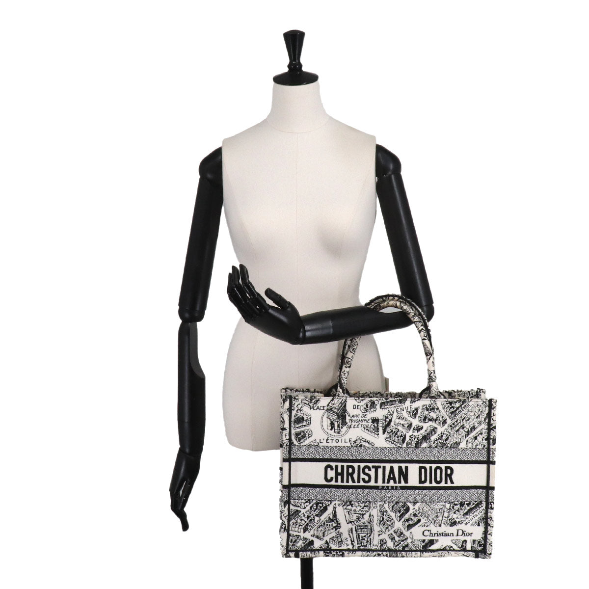 Plan de Paris Book Tote Bag Medium Canvas White Black