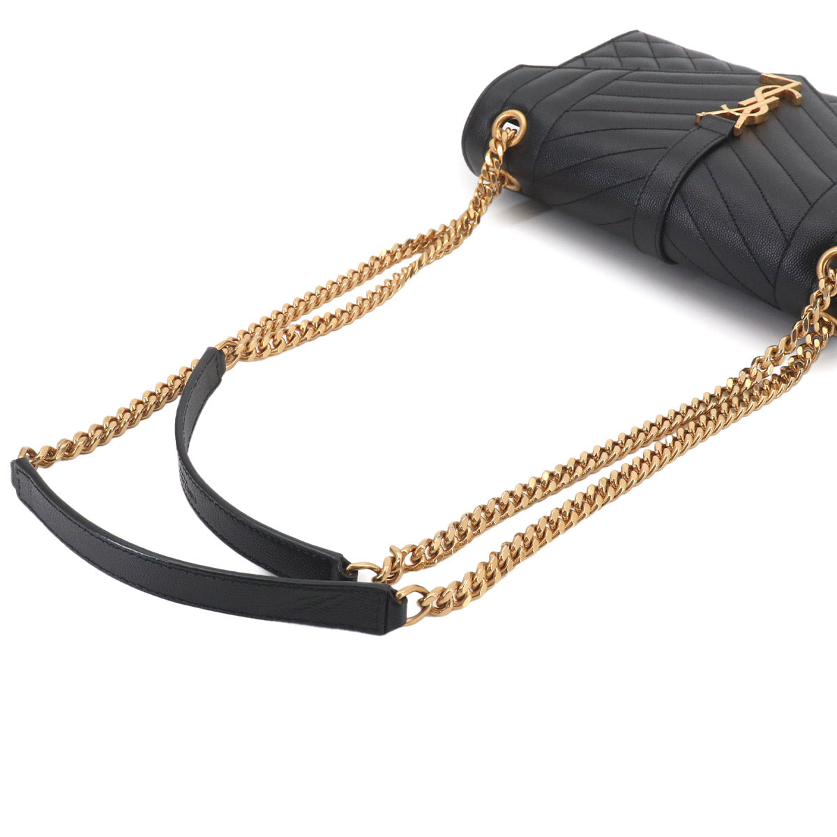 Envelope Medium Chain Shoulder Bag Leather Black 600185
