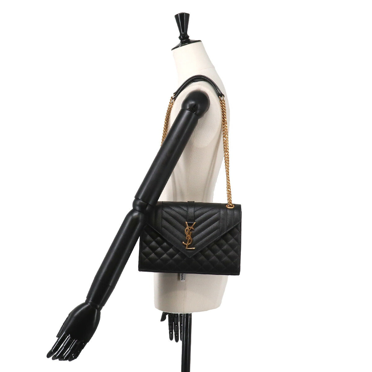 Envelope Medium Chain Shoulder Bag Leather Black 600185