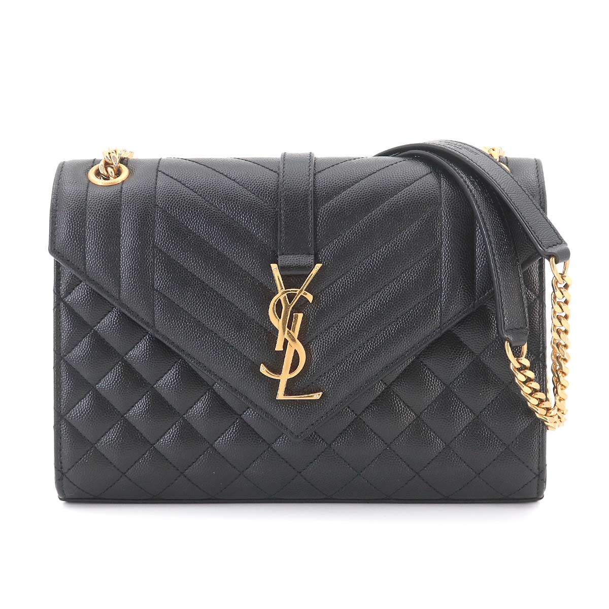 Envelope Medium Chain Shoulder Bag Leather Black 600185