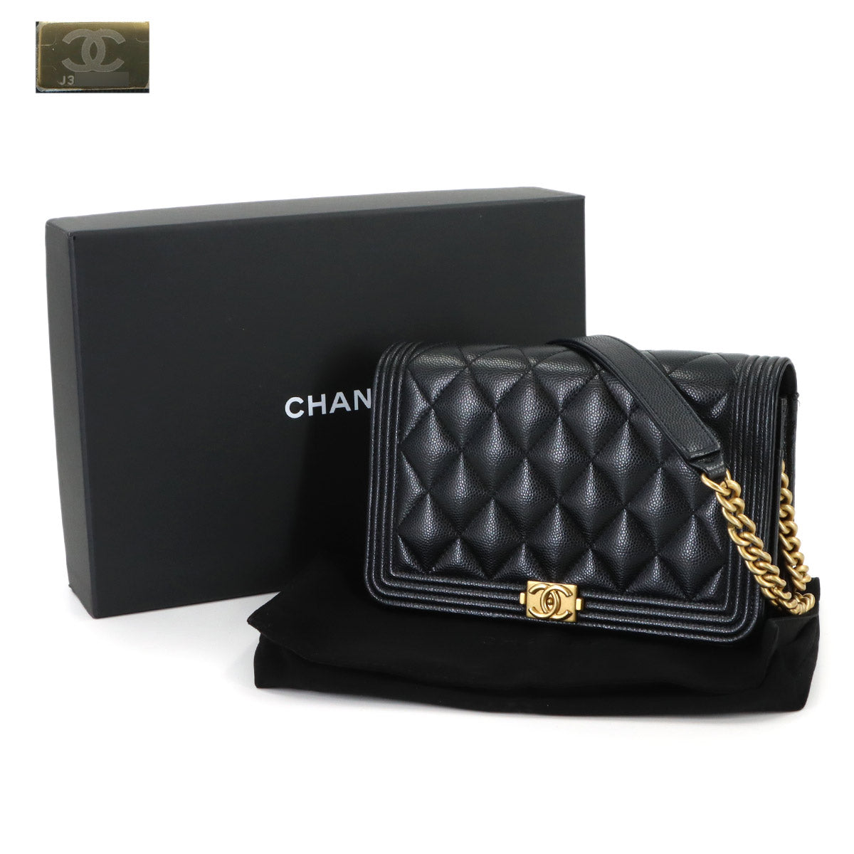 Boychanel Chain Long Wallet Leather Black AP1117 Purse
