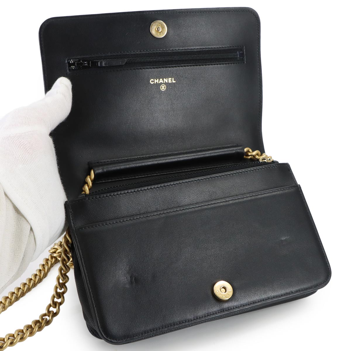 Boychanel Chain Long Wallet Leather Black AP1117 Purse