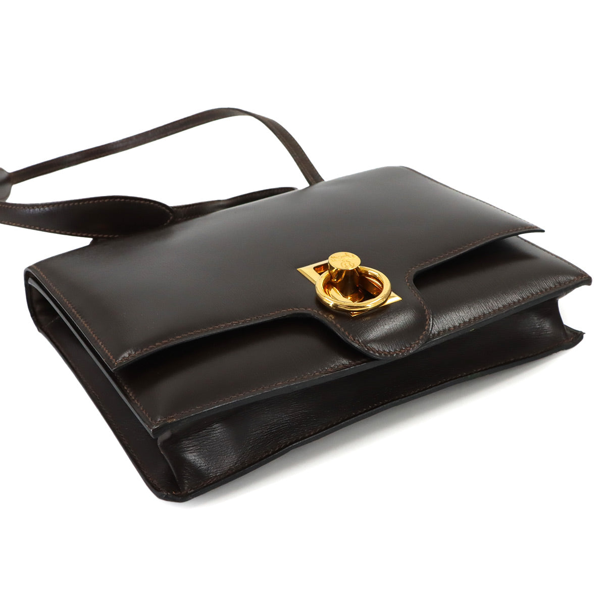 Ring2 Shoulder Bag Box calf Brown Vintage Purse