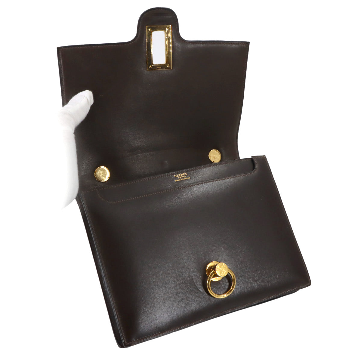 Ring2 Shoulder Bag Box calf Brown Vintage Purse