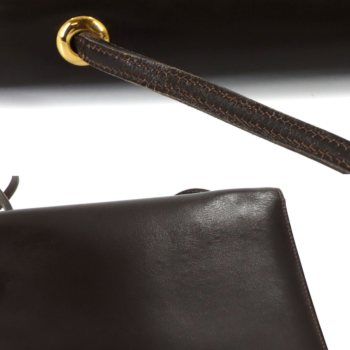 Ring2 Shoulder Bag Box calf Brown Vintage Purse
