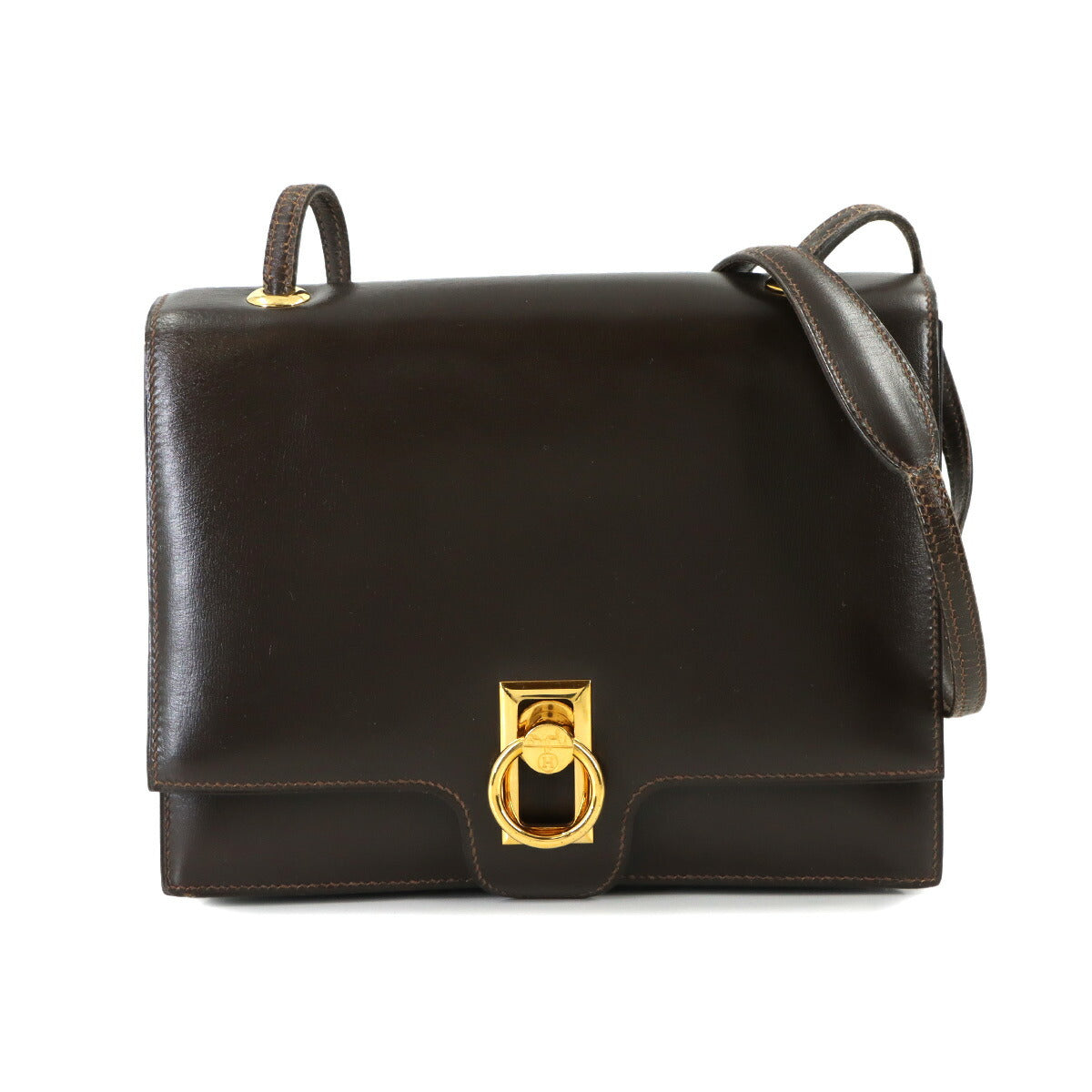 Ring2 Shoulder Bag Box calf Brown Vintage Purse