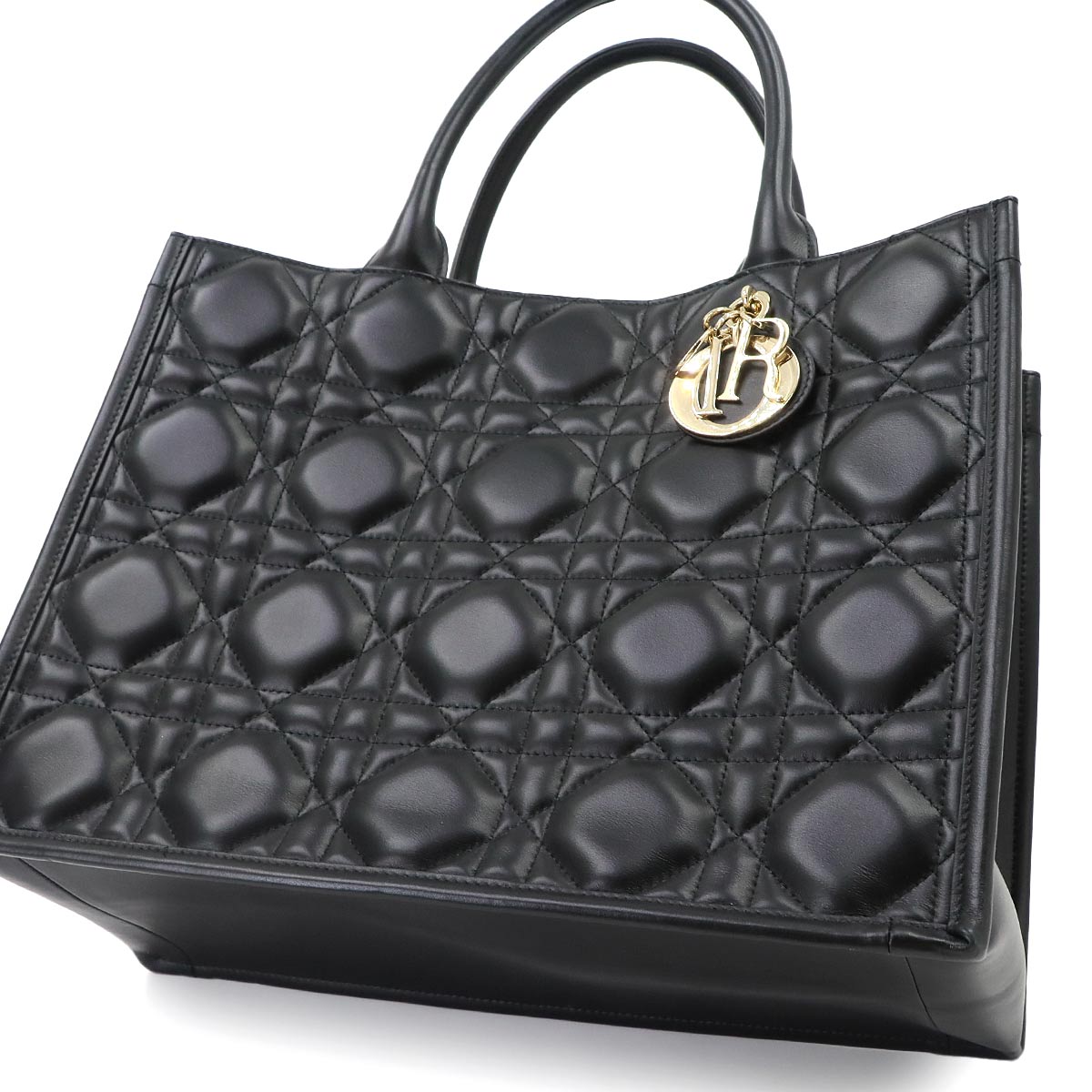 Macrocannage Book Tote Shoulder Medium Bag Leather Black