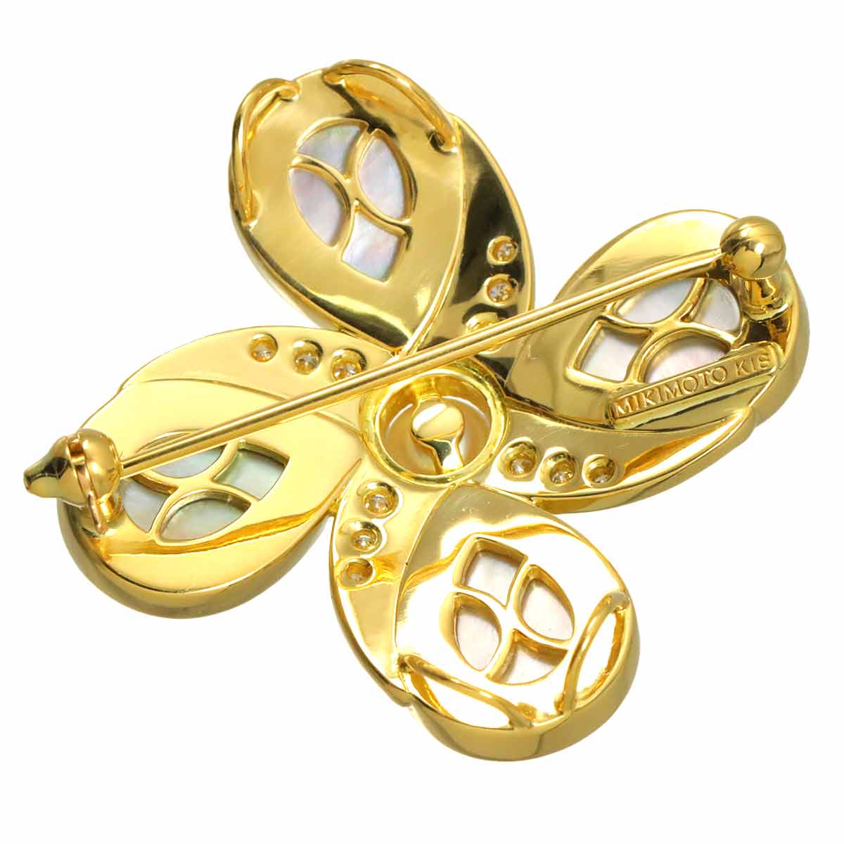 Pique MOP Akoya Pearl 5.5mm Diamond Brooch 18K YG 750
