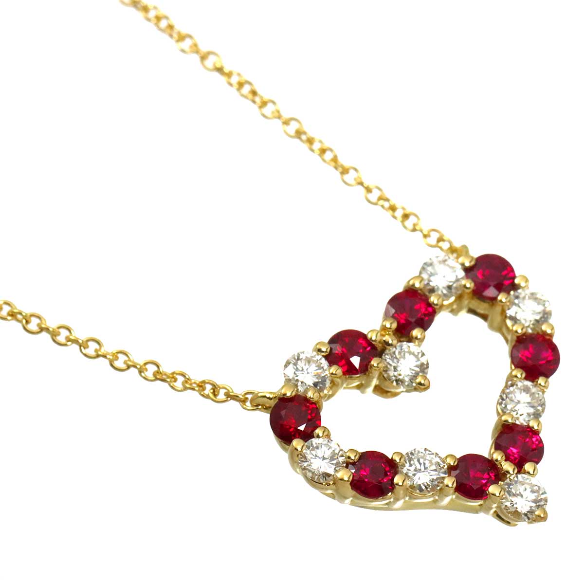 Sentimental Heart Ruby Diamond Necklace 18K YG 750