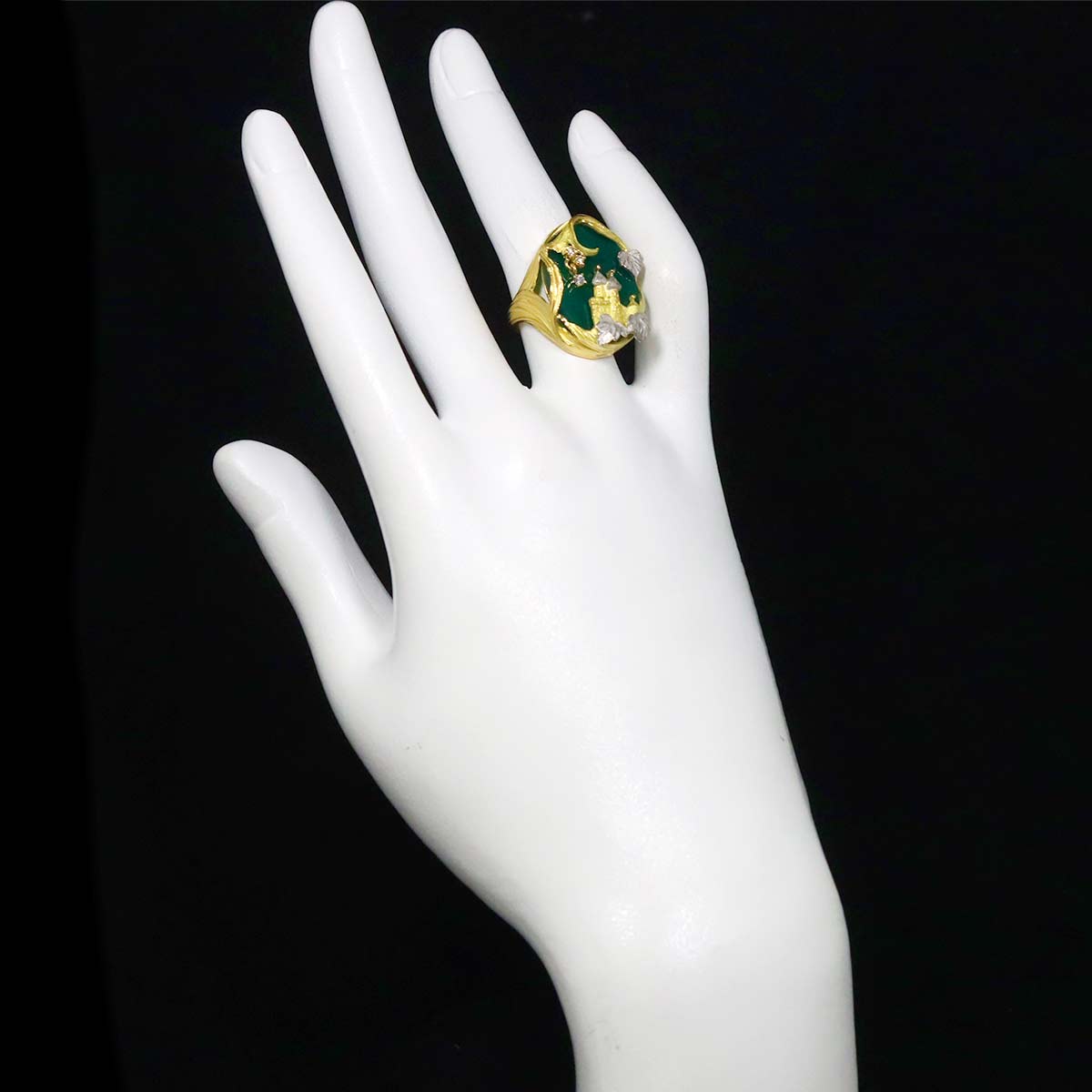 Chalcedony Diamond Ring 18K YG 750 Pt size6(US)