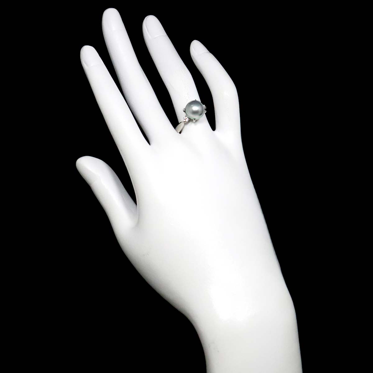 Black Pearl 9.3mm Diamond 0.14ct Ring Platinum size6.75(US)