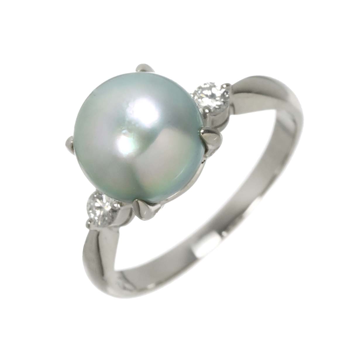 Black Pearl 9.3mm Diamond 0.14ct Ring Platinum size6.75(US)