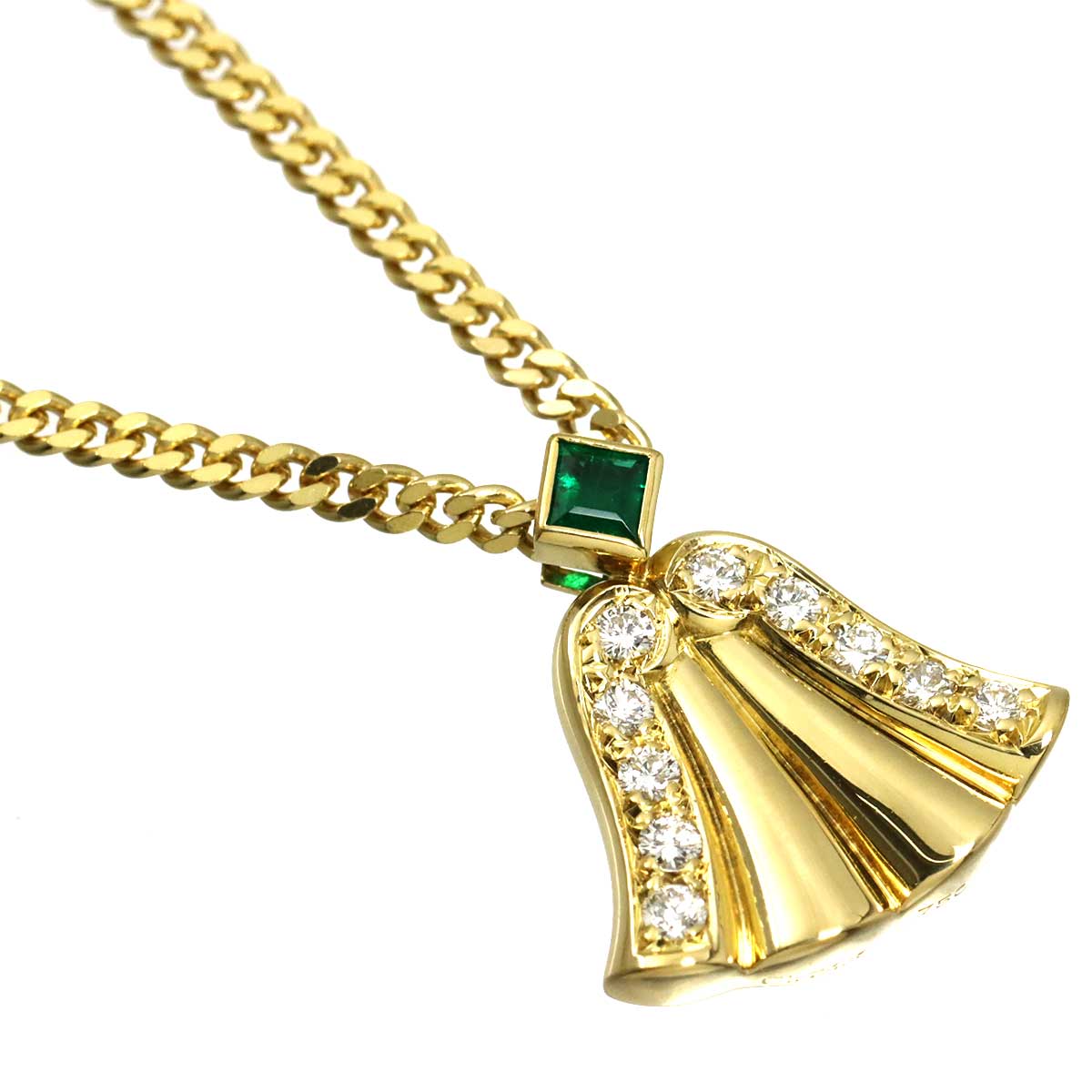Diamond Emerald Necklace 18K Yellow Gold 750
