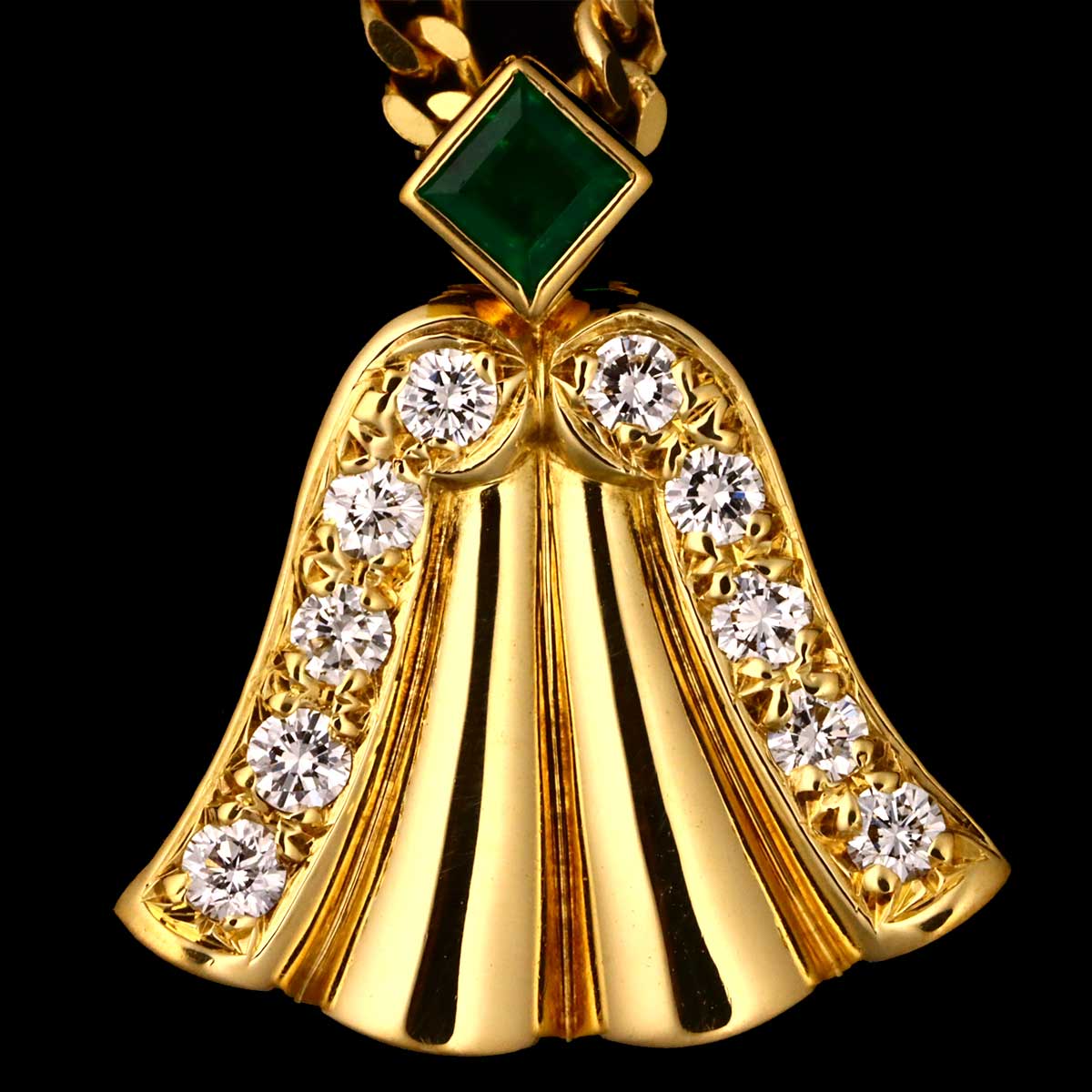 Diamond Emerald Necklace 18K Yellow Gold 750