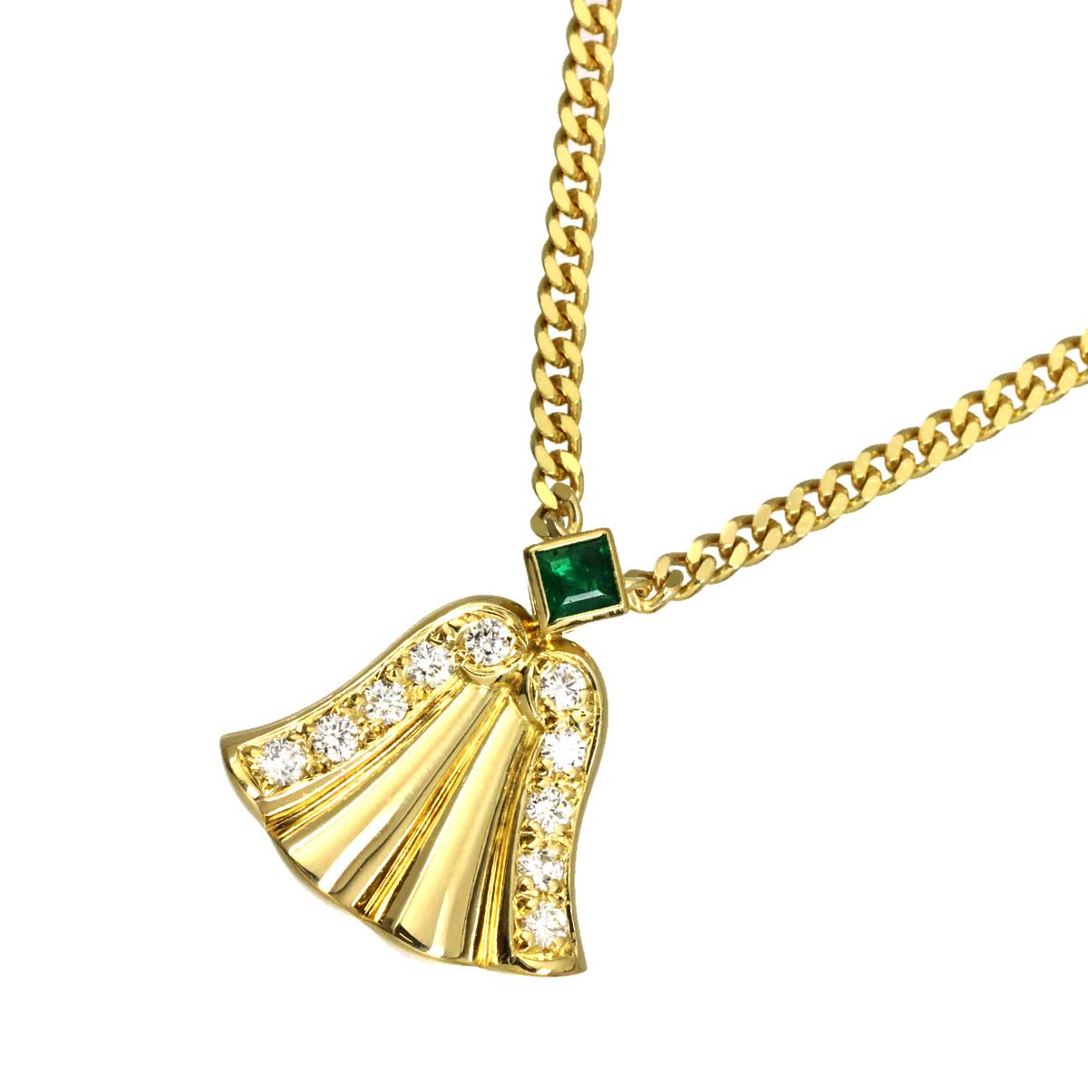 Diamond Emerald Necklace 18K Yellow Gold 750