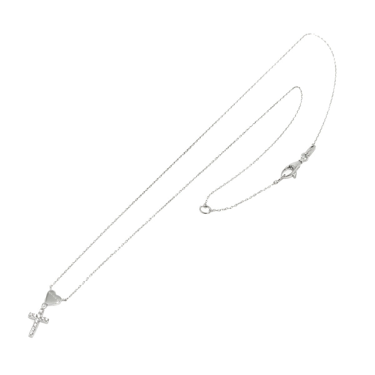 Heart Cross Diamond Necklace 18K White Gold 750