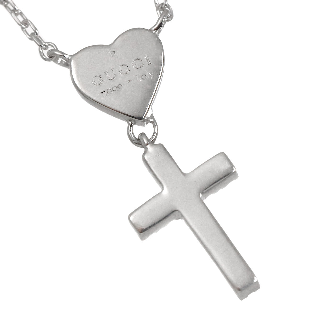 Heart Cross Diamond Necklace 18K White Gold 750