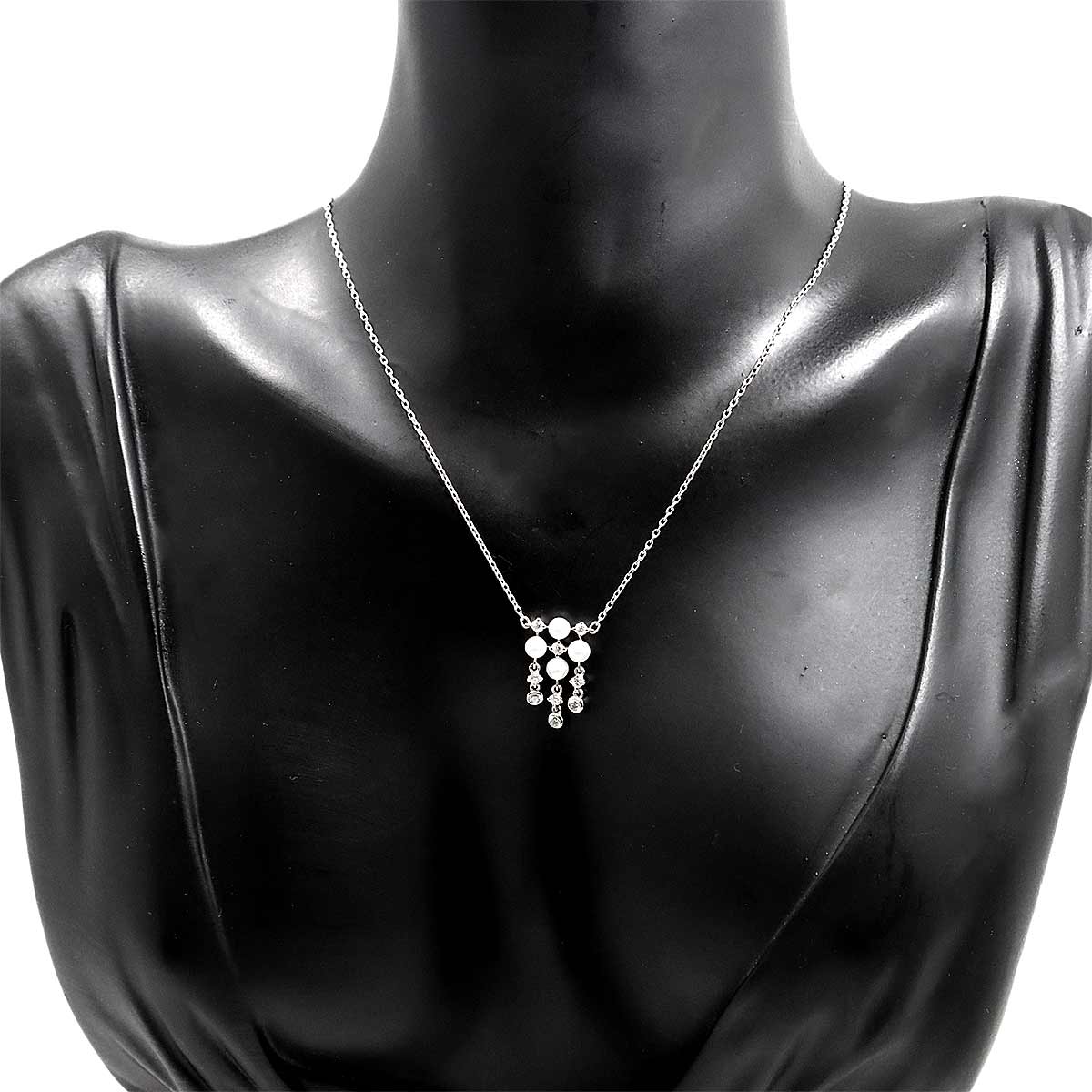 Baby Pearl 3.3mm Diamond Necklace 18K White Gold 750