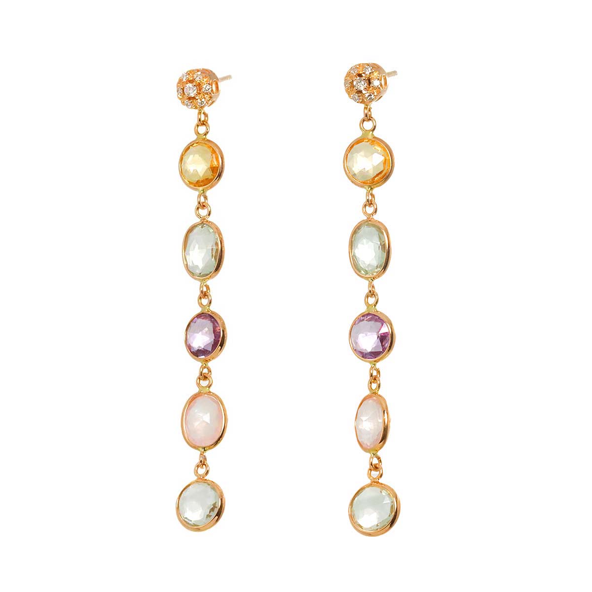 Quartz Diamond Earrings Pierced 18K PG Pink Gold 750