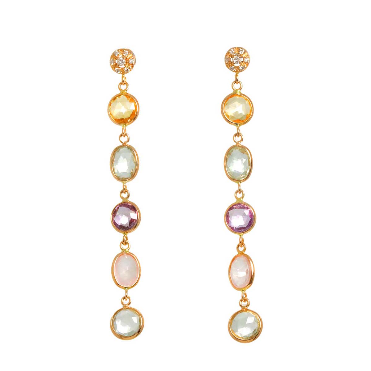 Quartz Diamond Earrings Pierced 18K PG Pink Gold 750