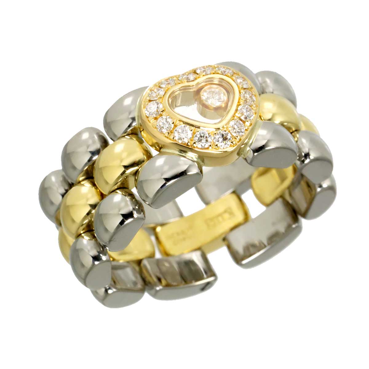 Happy Diamond Ring 18K YG 750 SS Size6.5-6.75(US)