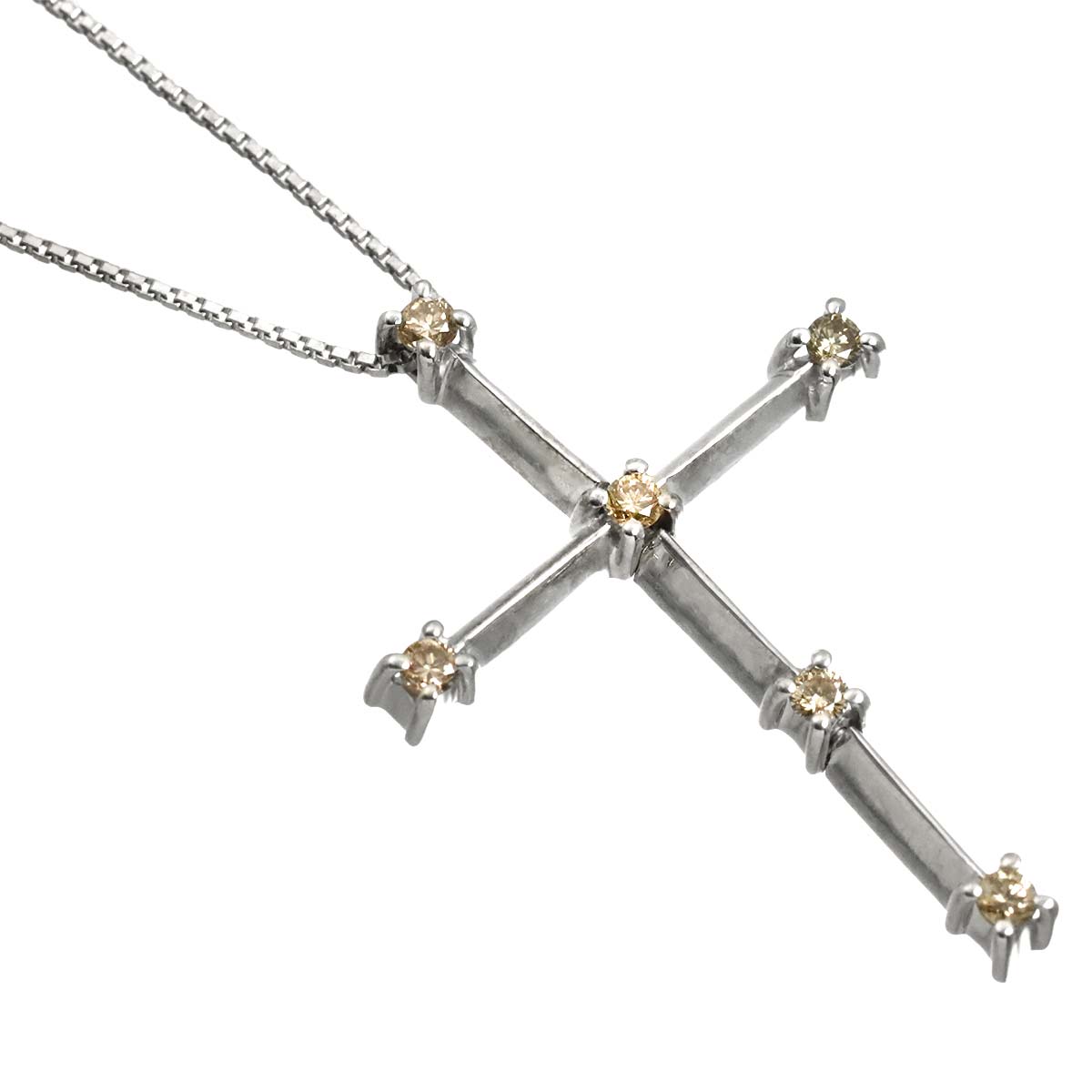 Cross Diamond Necklace 18K White Gold 750