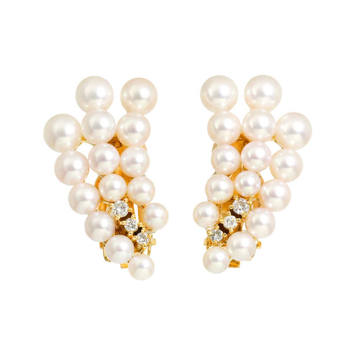 Akoya Pearl Diamond 0.08ct/0.08ct Earrings Clip on 18K PG 750