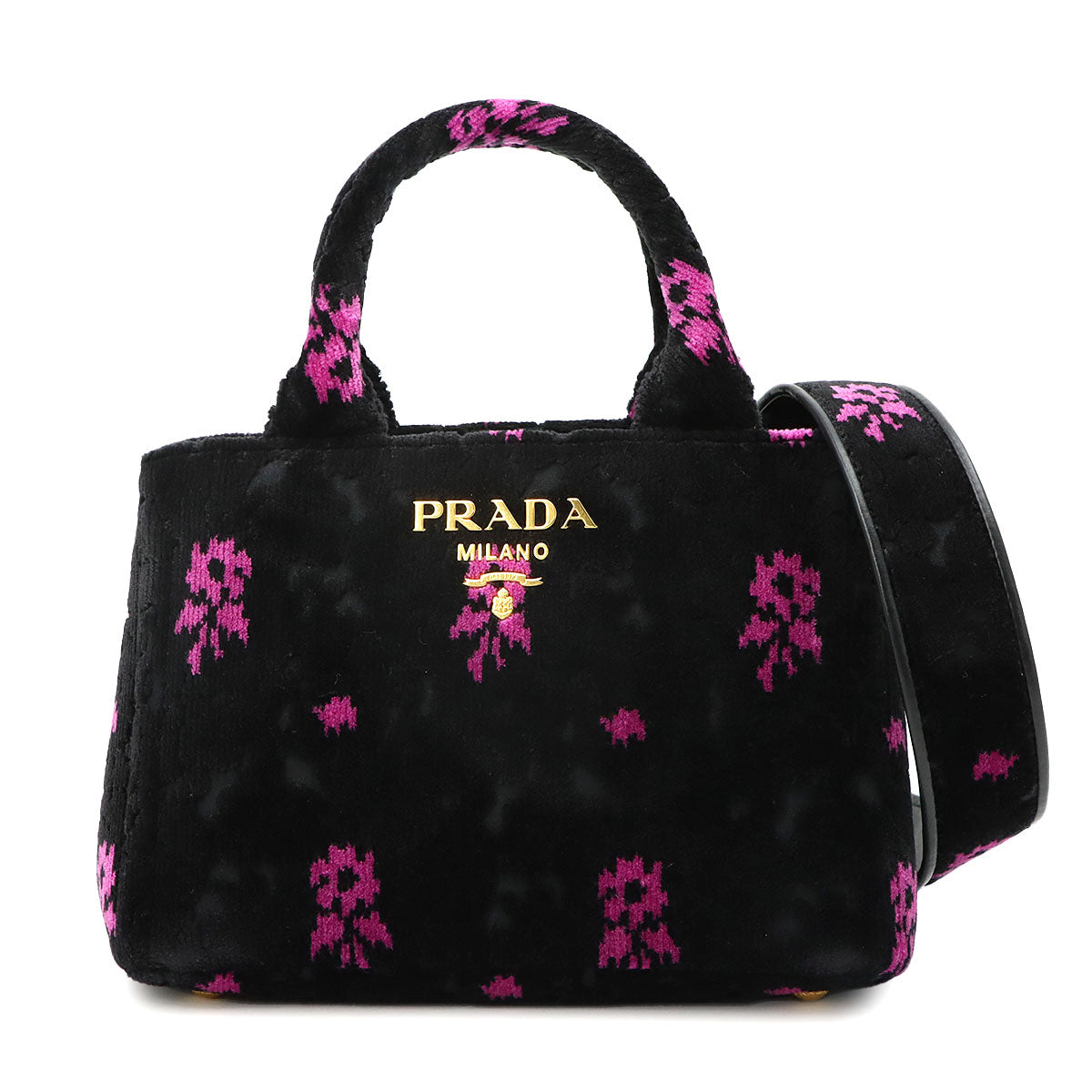 Canapa Mini Hand Shoulder Bag Velour Leather Nero Pink 1BA038