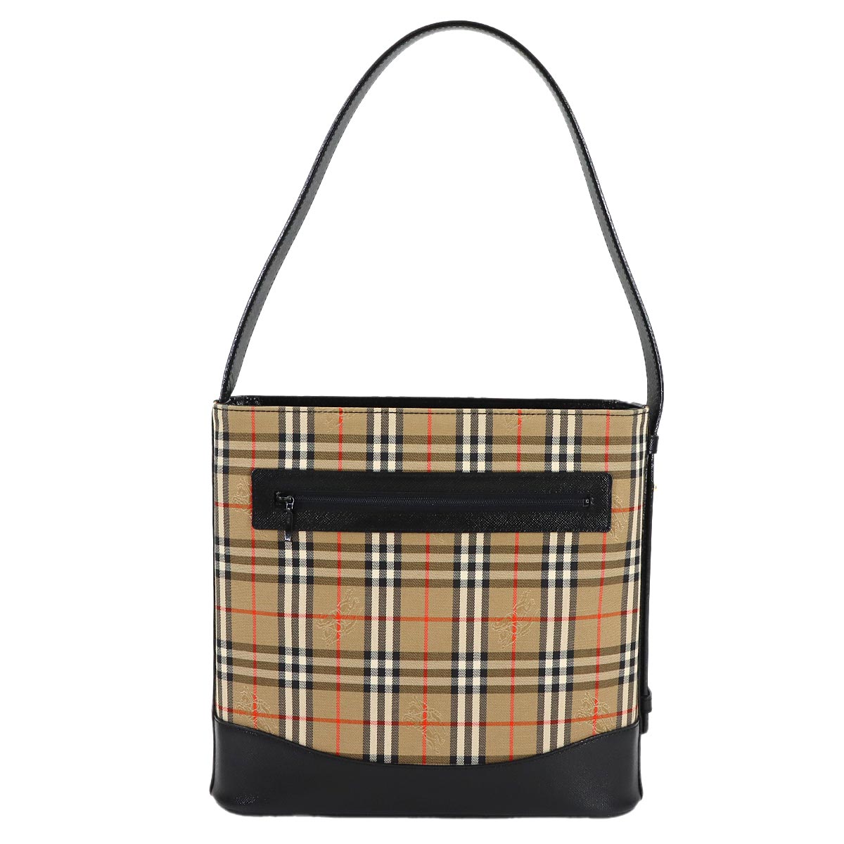 Plaid Shoulder Bag Canvas Leather Beige Black Haymarket