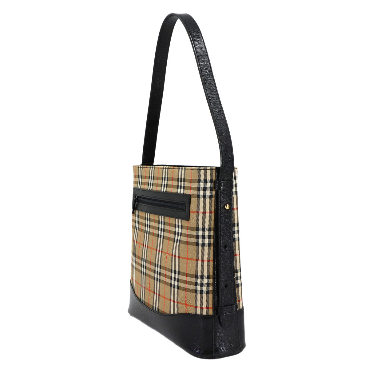 Plaid Shoulder Bag Canvas Leather Beige Black Haymarket