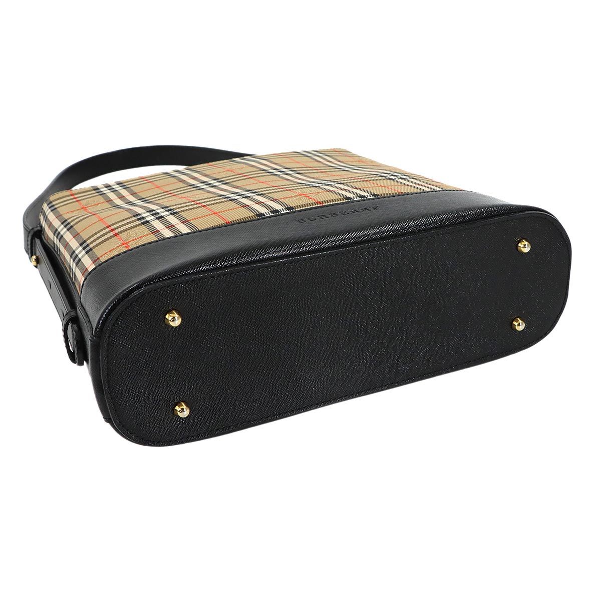 Plaid Shoulder Bag Canvas Leather Beige Black Haymarket