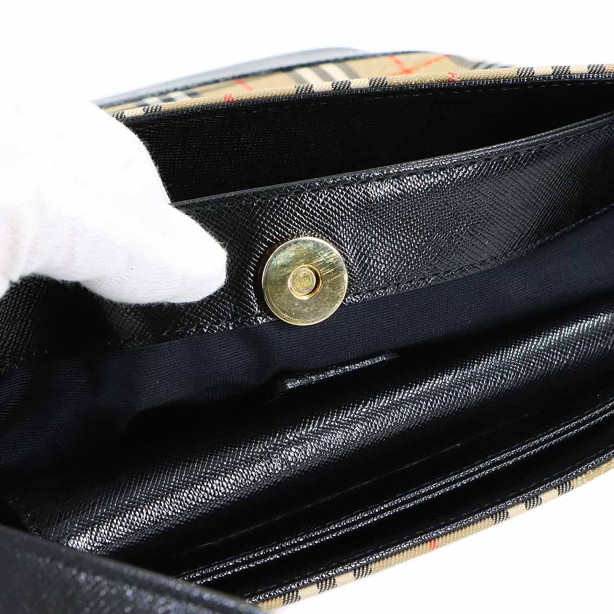 Plaid Shoulder Bag Canvas Leather Beige Black Haymarket