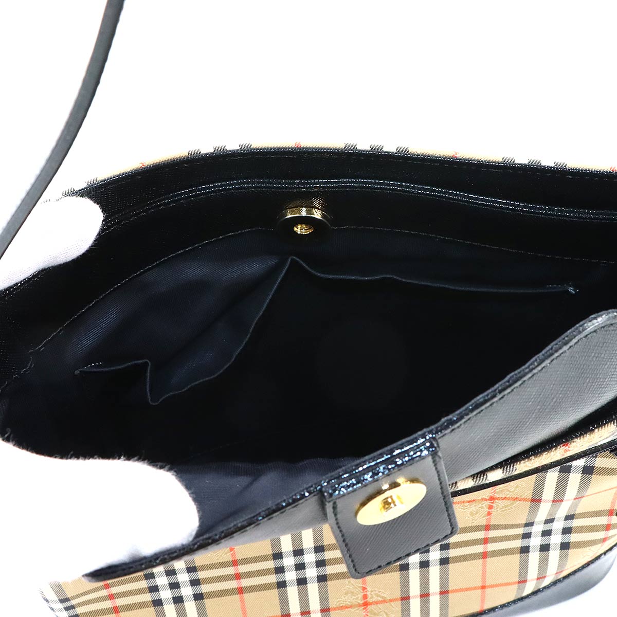 Plaid Shoulder Bag Canvas Leather Beige Black Haymarket