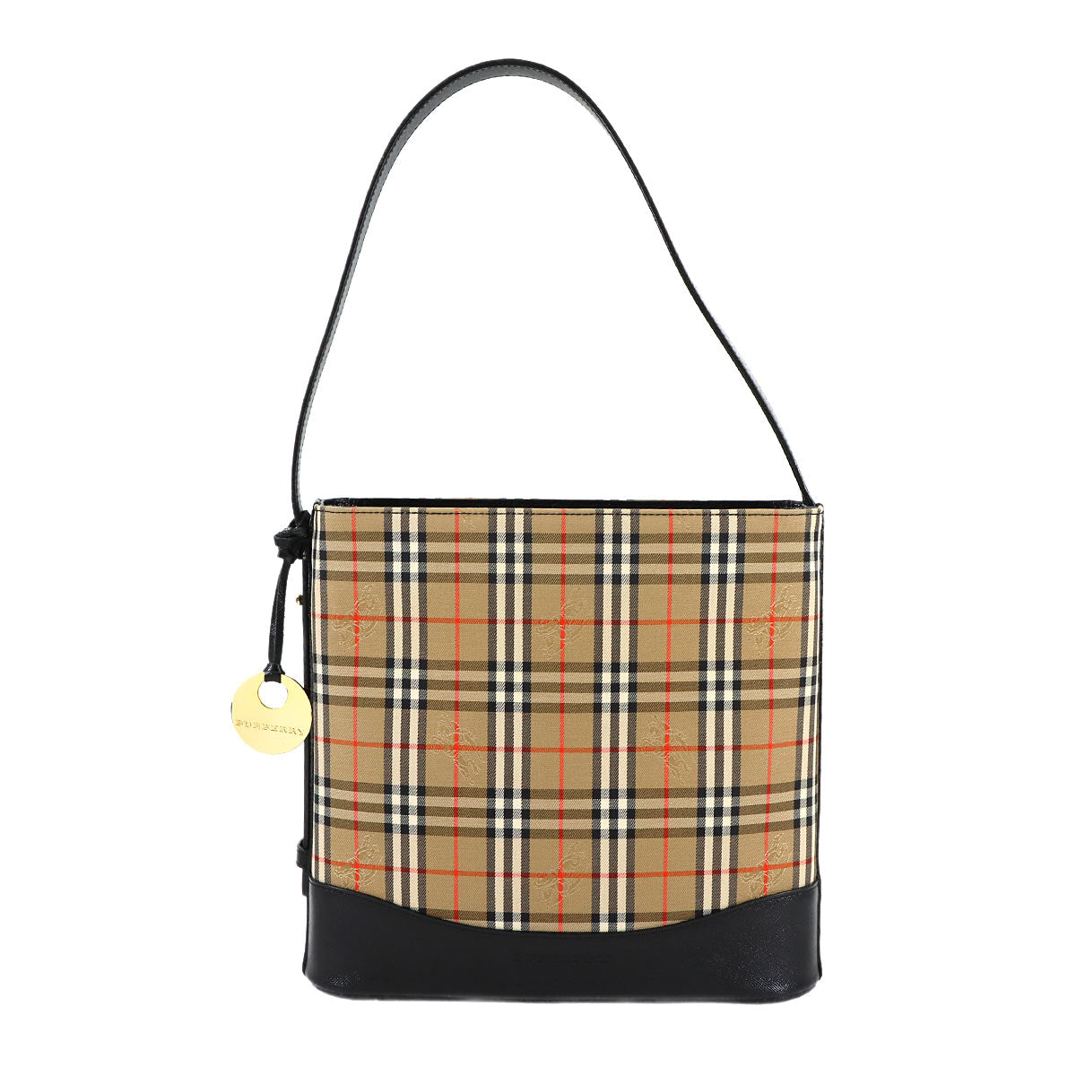 Plaid Shoulder Bag Canvas Leather Beige Black Haymarket