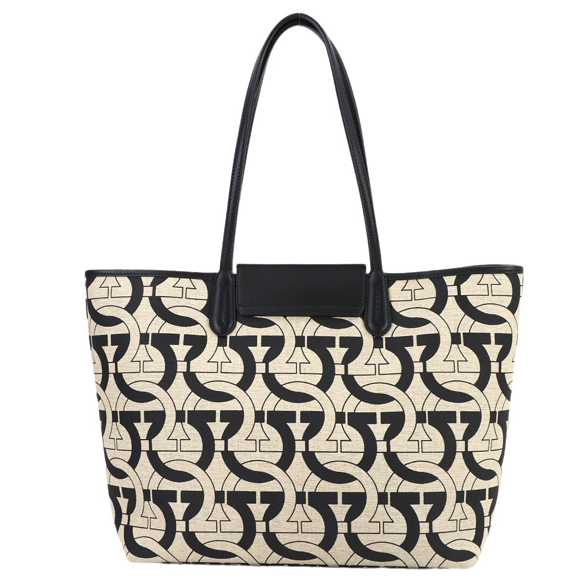 Tote Bag Canvas Leather Beige Black