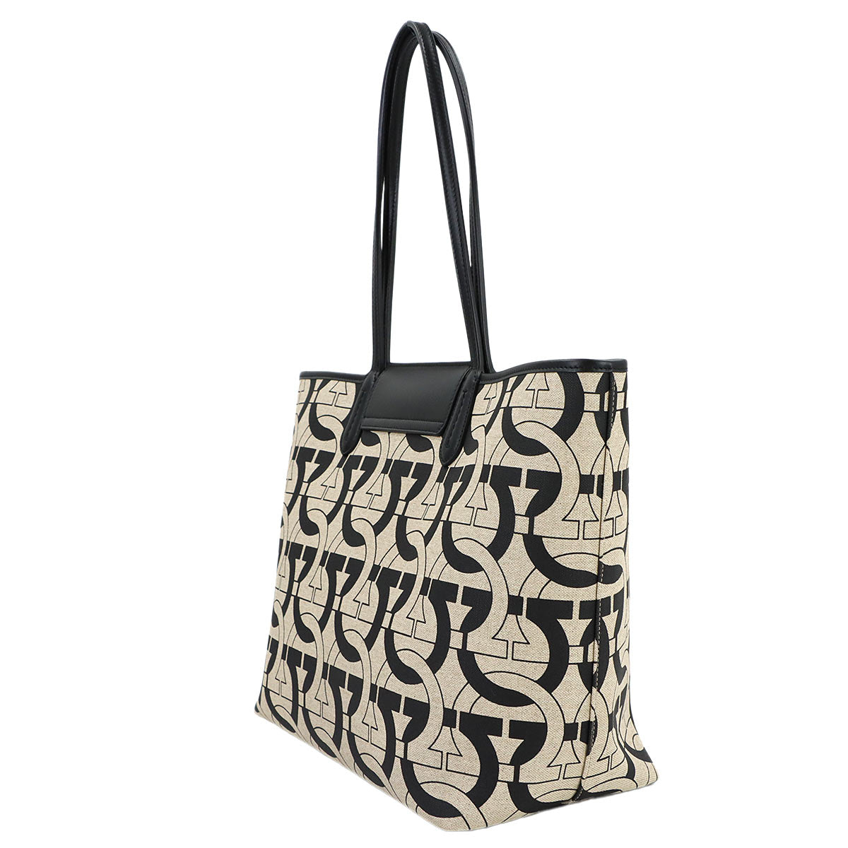 Tote Bag Canvas Leather Beige Black