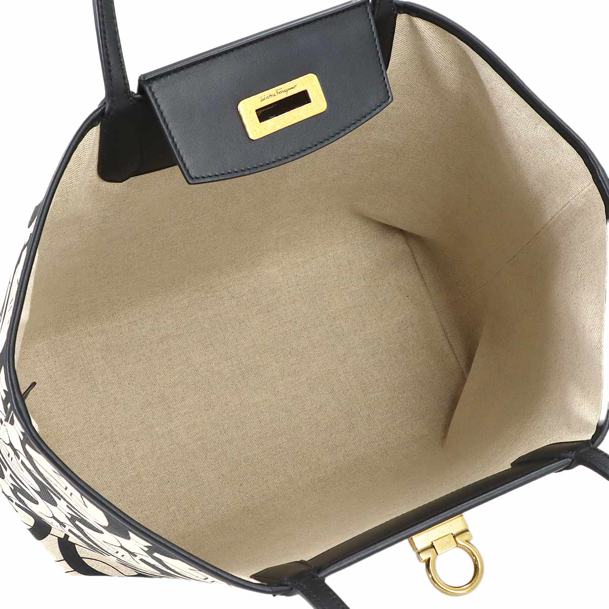 Tote Bag Canvas Leather Beige Black