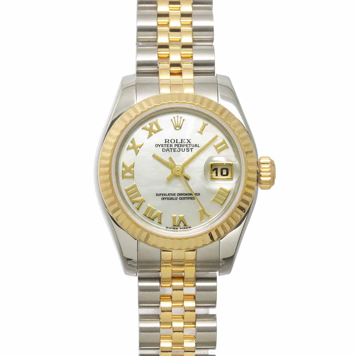 Datejust 179173NR Serial F 750 YG White Shell Dial Ladies Watch