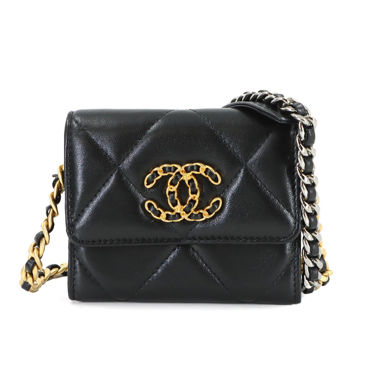CHANEL 19 Flap Coin Purse Chain Coin case Leather Black AP1787