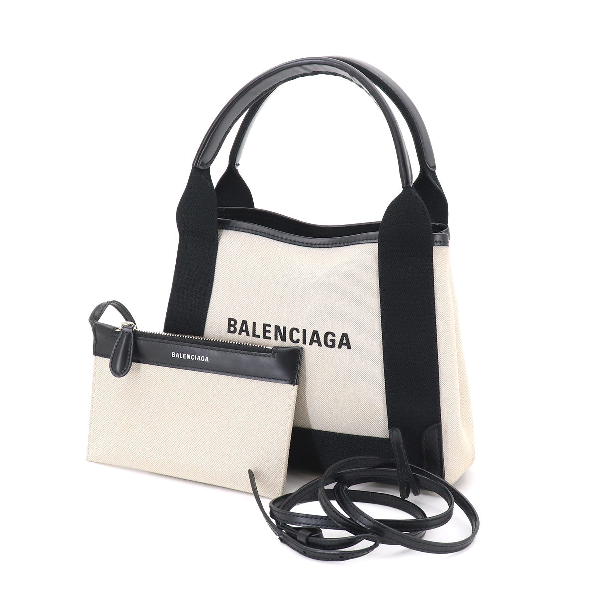 Navy Cabas XS 2way Tote Shoulder Bag Canvas Leather