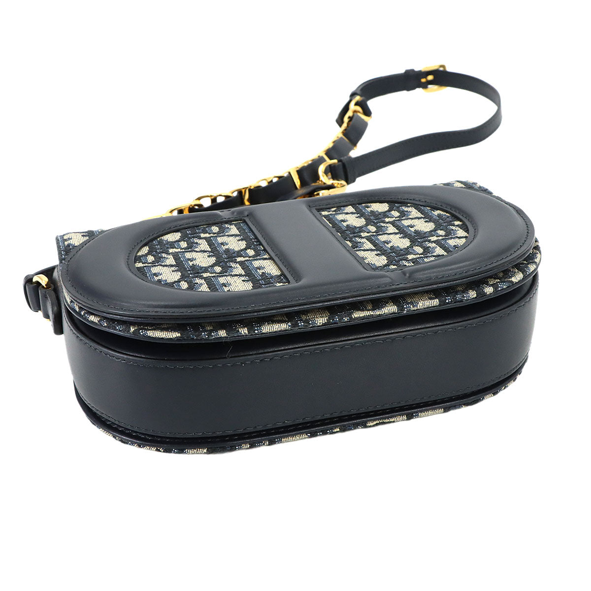 Oblique CD Signature Chain Shoulder Bag Canvas Navy