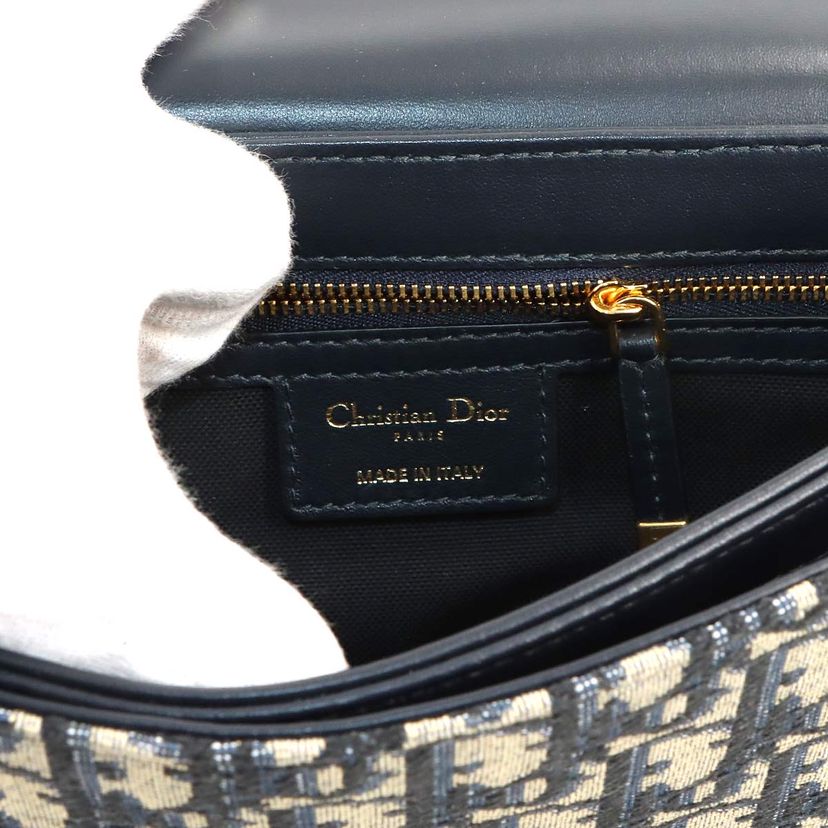 Oblique CD Signature Chain Shoulder Bag Canvas Navy